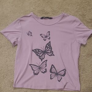 Bluenotes Purple Butterfly Print Women's Tee